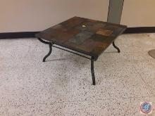 (1) metal coffee table with marble top measurements are 40x40x19