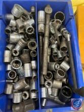 3 bins of sockets, extensions, pulley and specialty tools