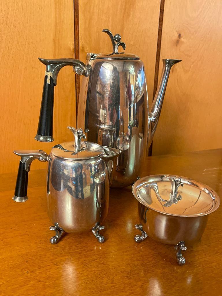 Vintage Silver on Copper Coffee Pot and Creamer/Sugar Set