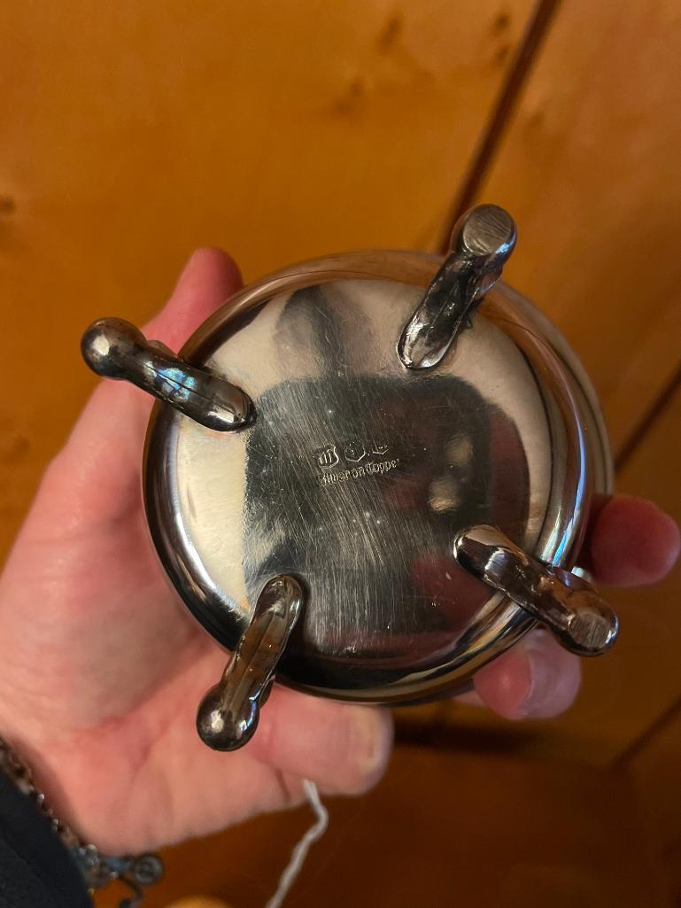 Vintage Silver on Copper Coffee Pot and Creamer/Sugar Set