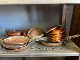 Shelf Lot of Glass Ashtrays, Plates, Copper Clad Pans and More from King Cole Restaurant