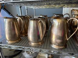 Shelf Lot of Victors Co Silver Soldered Water Pitchers and Serving Trays from King Cole Restaurant