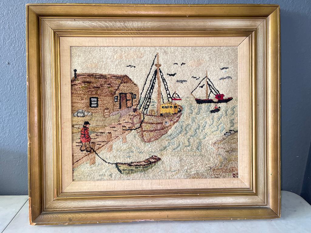 Hand Made Framed Hooked Rug Wall Art