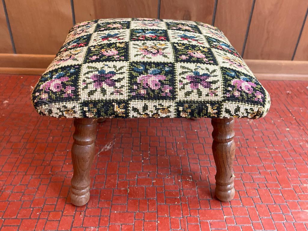 Vintage Needle Point Top Stool