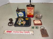 Misc Treasure Lot Incl Hop a Long Cassidy Wallet and Antique Oil Cans by Shell and More