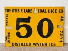 Vintage Metal Otis F. Lake Coal & Ice Double Sided Sign