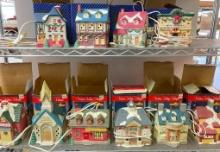 Group of Ceramic Lighted Christmas Village Buildings