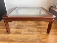 Drexel Wooden Coffee Table with Beveled Glass Top