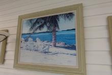 4 FRAMED BEACH SCENES 3 19 X 17 AND 1 IS 34 X 28