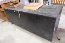 PLYWOOD STORAGE BOX LOCKER ON CASTERS APPROX 6 FEET LONG X 2 FEET WIDE X 2