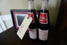 DIGITAL PHOTO FRAMED AND 2 1983 ORIOLES COCA COLA BOTTLES