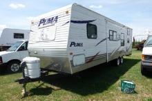 #2701 2008 PUMA RV 28' LONG 12' SLIDE OUT DOUBLE SINK 3 BURNER STOVE WITH O