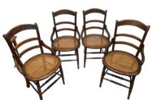 (4) Vintage Wooden Chairs With Cane Seats