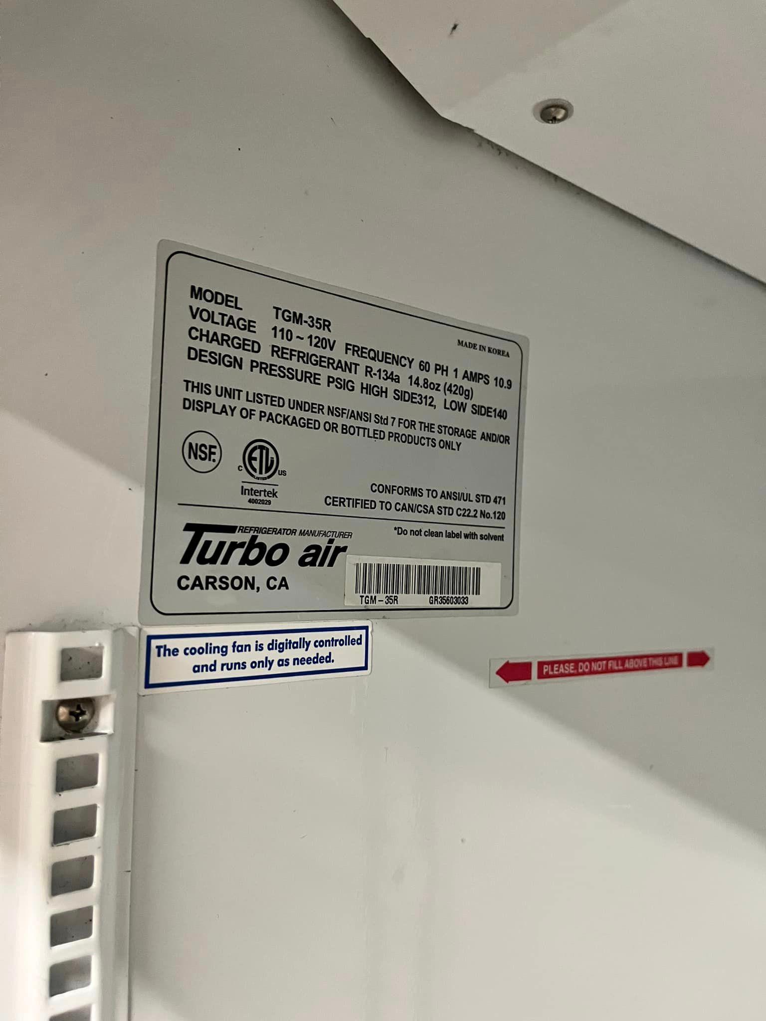 Turbo Air 2 Sliding Glass Door Refrigerator