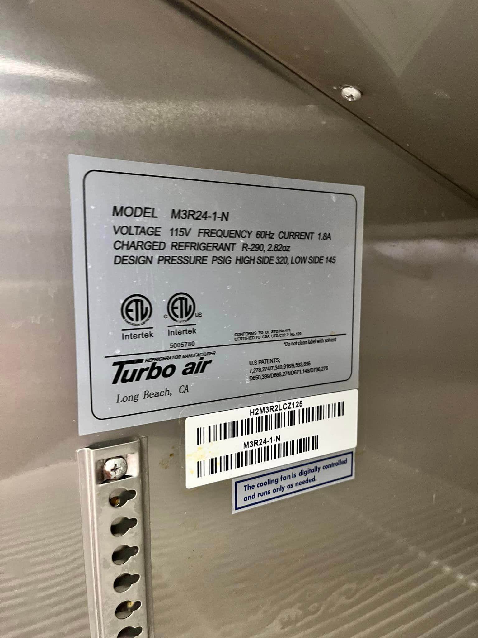 Turbo Air Single Door Refrigerator w/STL STL interior