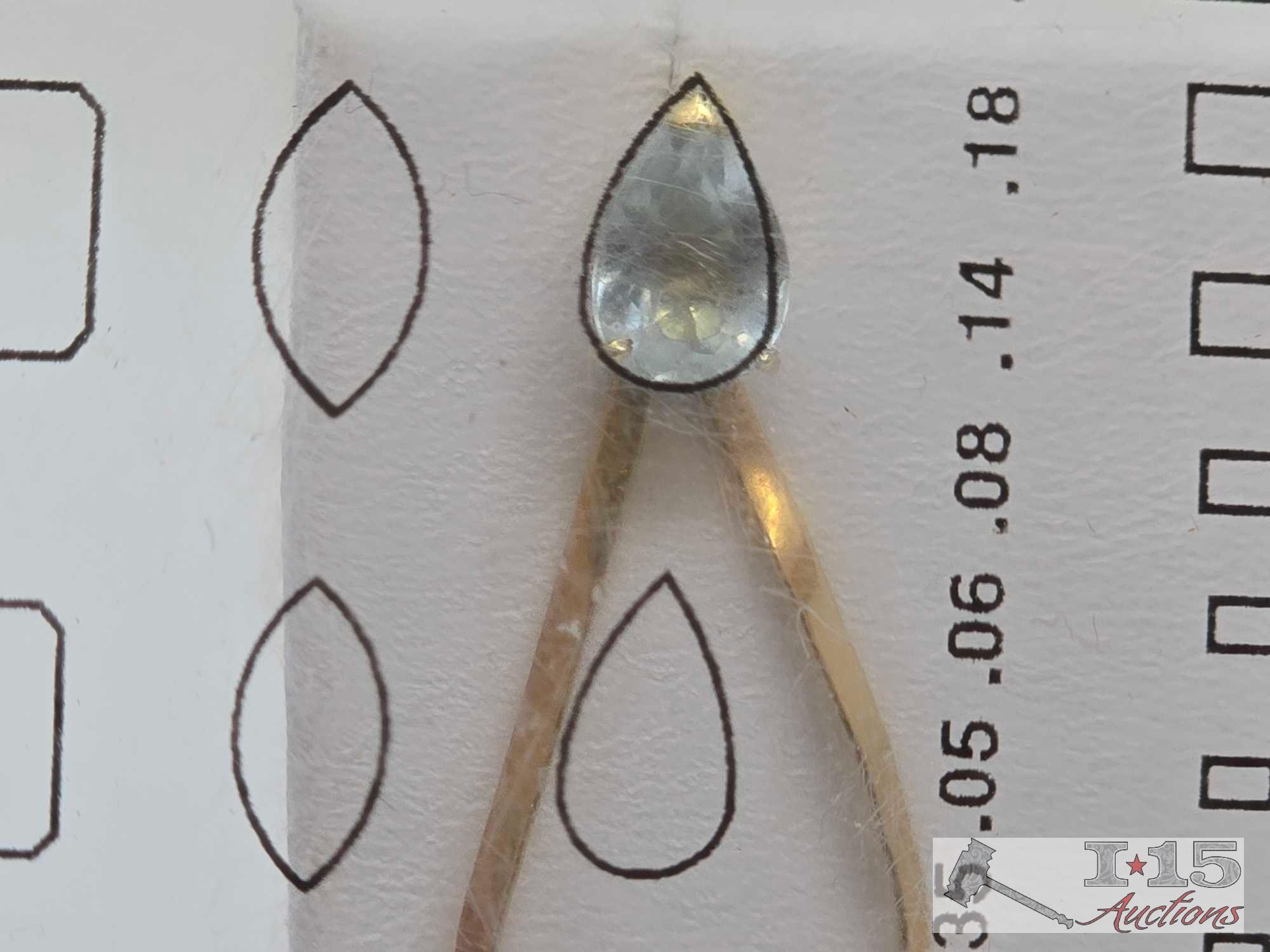 (2) 14K Gold Earrings with Chrysoprase & Aqua Stones, 4g