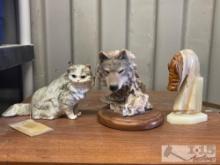 (3) Sculptures of Cat, Wolf and Horse