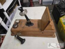 Kellogg Antique Wall Mount Oak Hand-Crank Telephone