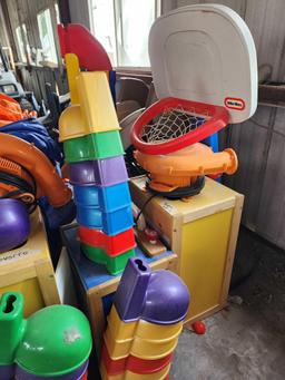 Group of Assorted Childrens Toys, Group of Portable Wooden Student Cabinets