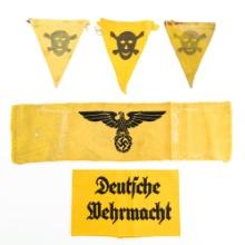 WWII German Armband-Skull Mine Field Flag Lot (5)