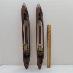 Vintage Pair of Wood Weaving Shuttle Candlesticks