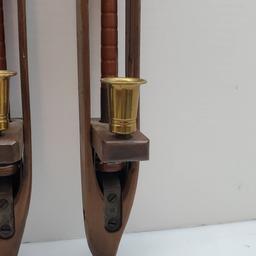 Vintage Pair of Wood Weaving Shuttle Candlesticks