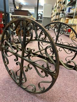 vintage ornate scrolled wrought iron outdoor tea cart