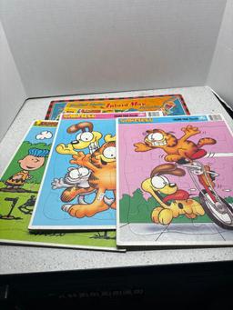 vintage inlaid map puzzle Garfield and peanuts puzzles