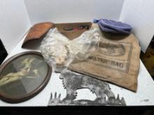 cast-iron locomotive hand tool leather pouch Australian water bag aluminum dog vintage print