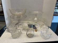Very large clear glass lot with three pedestal cake stands American cut glass plates and more