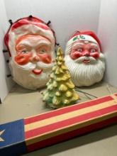 vintage Santa faces blow mold Christmas tree American flag