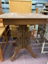 victorian Oak in laid lamp table