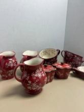 approximately 15 newer pitchers, saucer, bowls, Temptations Florence lace pattern