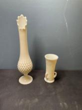 Milk glass swung vase, and a milk glass swan vase