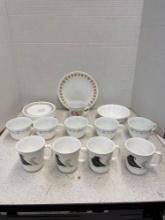 Correlle and Pyrex, plate, Saucers, bowl, mugs