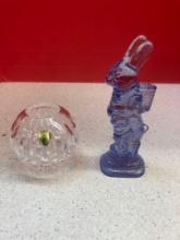 Waterford rose bowl and a glass Easter bunny