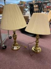 Pair of brass lamps, Stiffel shade