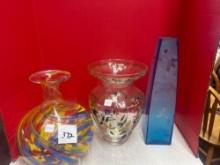 large beautiful glass painted vases and blue detailed vase
