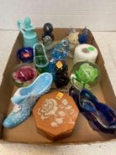 Fenton shoes and boots and glass paper weights