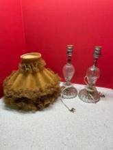 Pair of vintage glass lamps with 1940s grandma chic shades