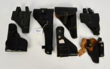 (7) Various Blk Leather Holsters (1) P38 war bird