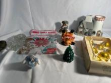 Christmas Table Cloth, Christmas Candy Dishes, Christmas Ornaments, Etc