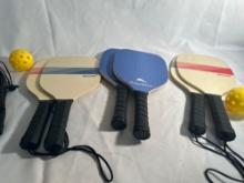 Set of 4 Boulder Wooden Pickleball Paddles and 2 Balls / 2 Tommy Bahama Wooden Pickleball Paddles