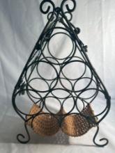 Metal And Wicker Grapes and Vines Wine Bottle Rack