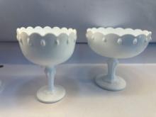 2 Vintage Milk Glass Teardrop Pedestal Bowls