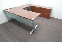 OFFICE COMBO W/ADJUSTABLE HEIGHT DESK, KEYBOARD TABLE, MATCHING CREDENZA & DRY ERASE BOARD X1