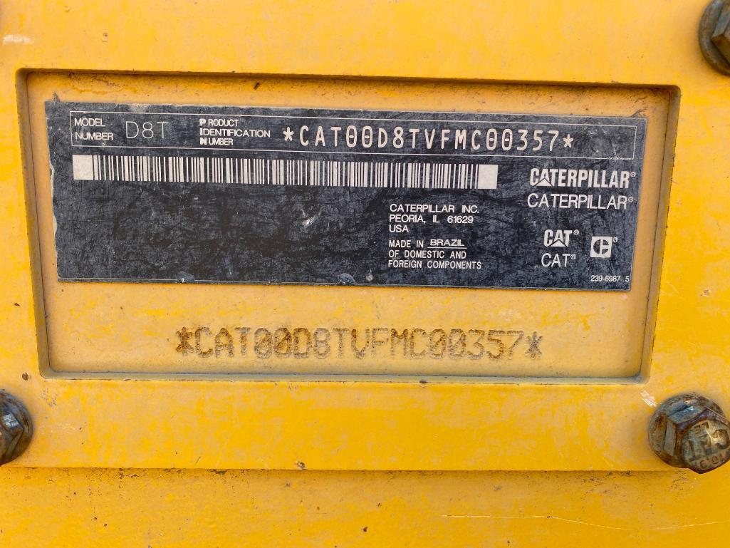 2015 Caterpillar D8T Dozer, Pin No. CAT00D8TVFMC00357, 25,325 Hours, 27-1/2" Track Pads, 17' 3" Wide