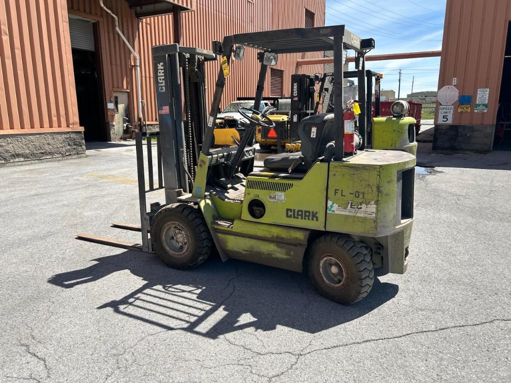 Clark 6,000 LB. Forklift, 2-Stage Mast, 42" Forks, LP Gas, Pneumatic Tires (Needs Repairs)