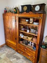 Two Cedar Cabinets, Two Clocks, Primitives , Ceramics