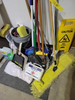 Cleaning Supplies, Wet Floor Sign, First Aid Kit